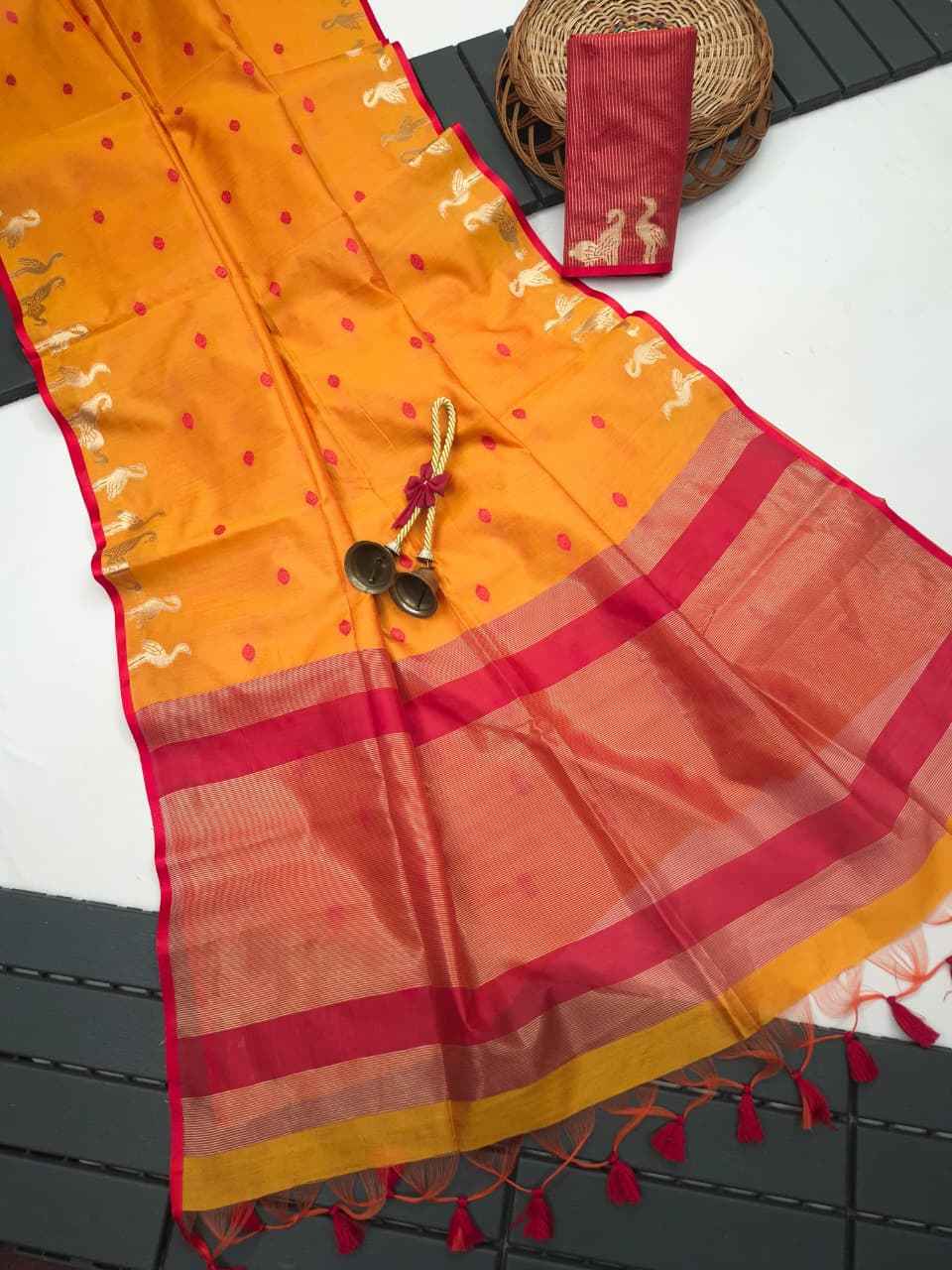 PREMIUM KHADI RAW SILK SWAN ZARI WEAVING SAREE 
