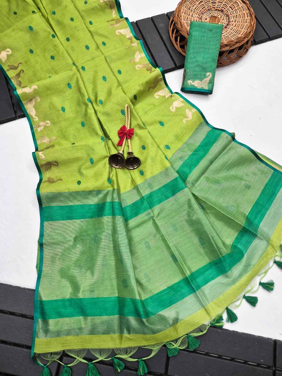 PREMIUM KHADI RAW SILK SWAN ZARI WEAVING SAREE 