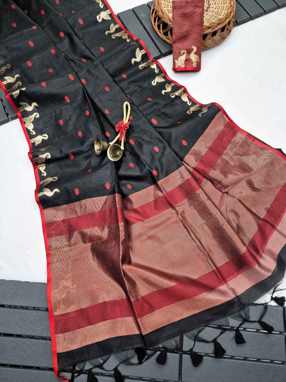 PREMIUM KHADI RAW SILK SWAN ZARI WEAVING SAREE 