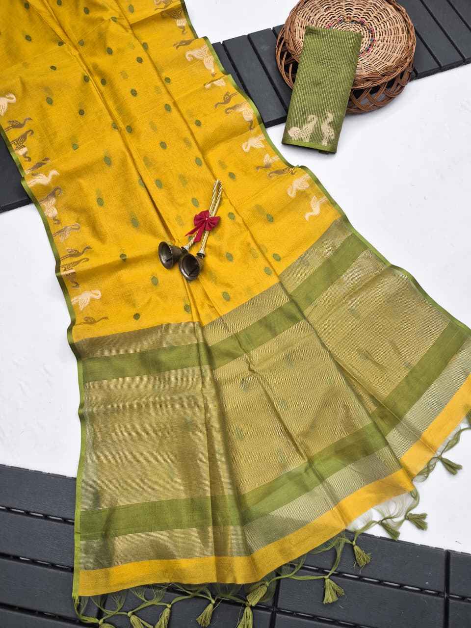 PREMIUM KHADI RAW SILK SWAN ZARI WEAVING SAREE 
