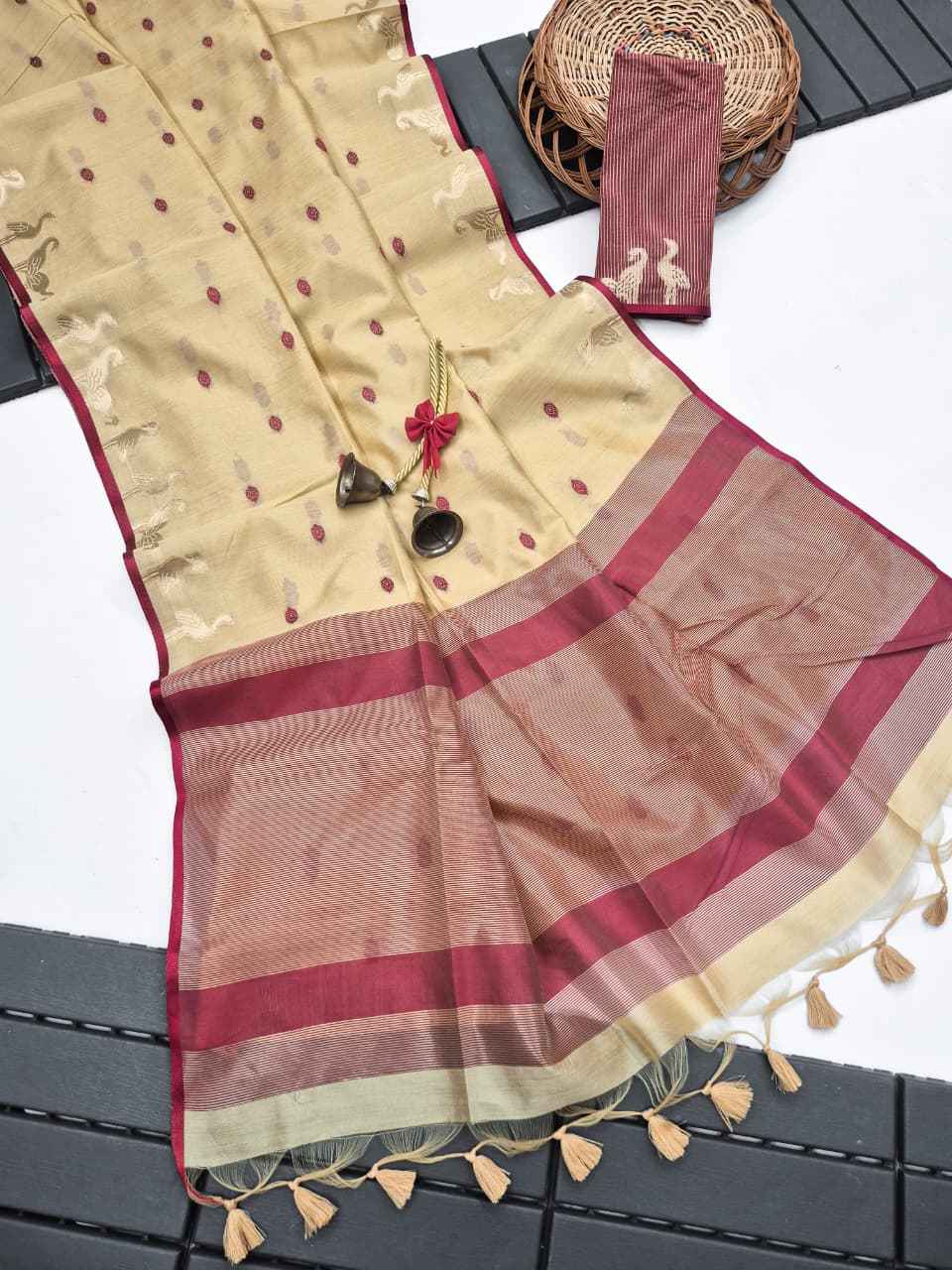 PREMIUM KHADI RAW SILK SWAN ZARI WEAVING SAREE 
