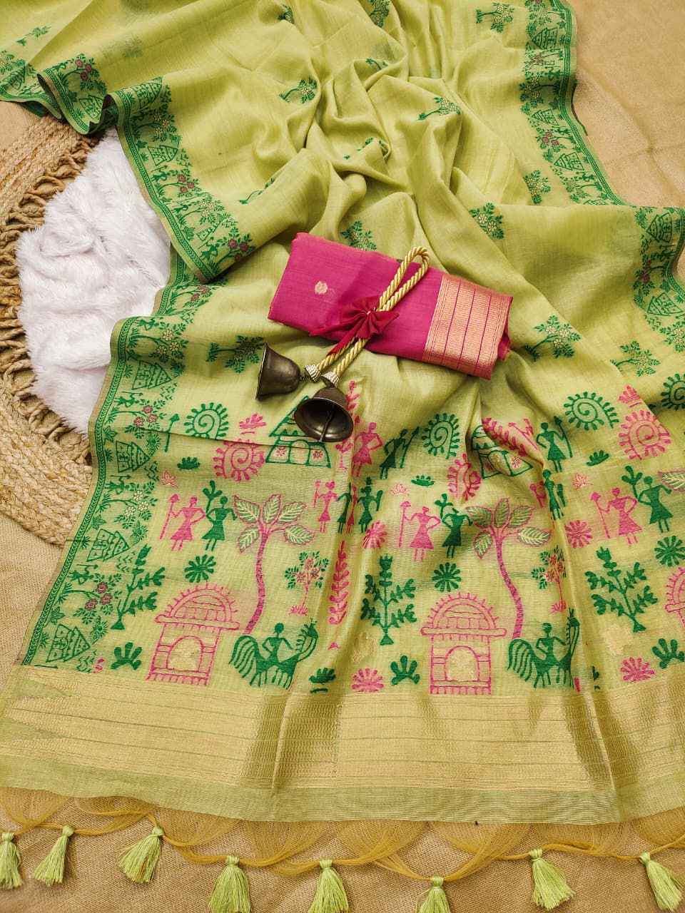 PREMIUM SOFT CHANDERI COTTON WARLI WEAVING SAREE 