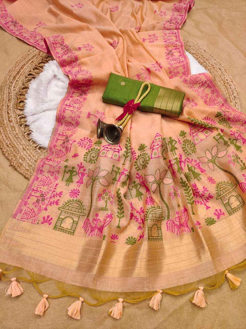 PREMIUM SOFT CHANDERI COTTON WARLI WEAVING SAREE 