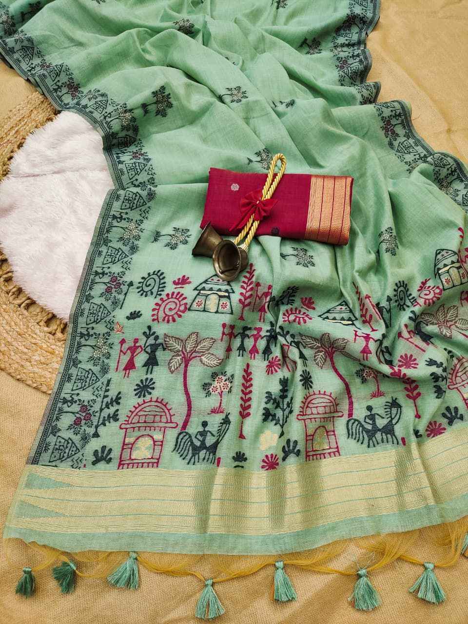 PREMIUM SOFT CHANDERI COTTON WARLI WEAVING SAREE 