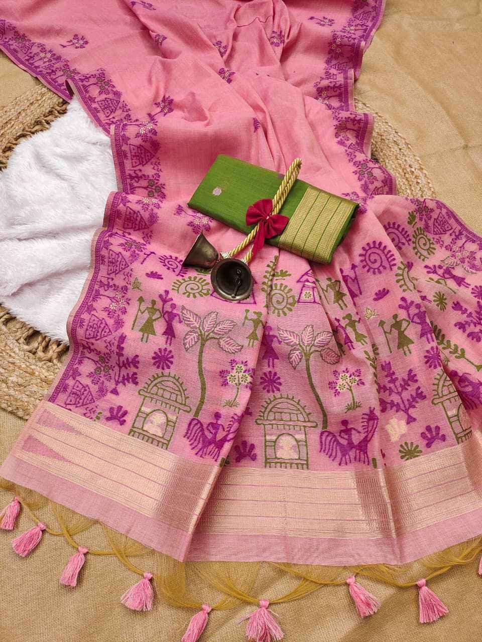 PREMIUM SOFT CHANDERI COTTON WARLI WEAVING SAREE 