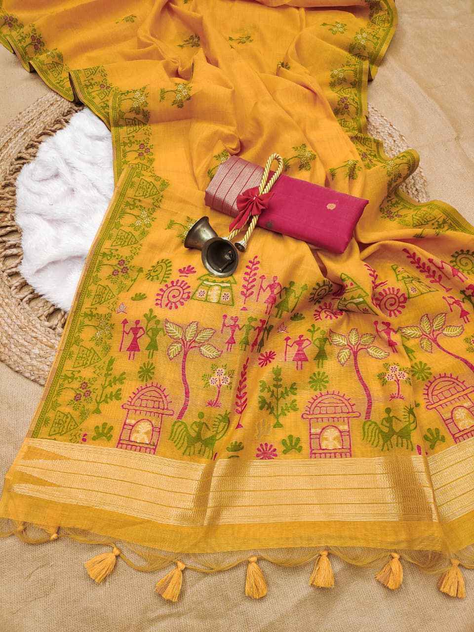 PREMIUM SOFT CHANDERI COTTON WARLI WEAVING SAREE 