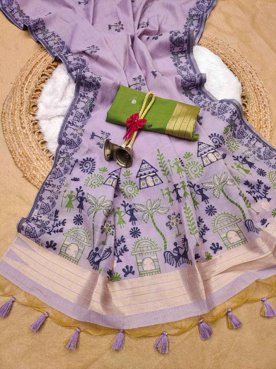 PREMIUM SOFT CHANDERI COTTON WARLI WEAVING SAREE 