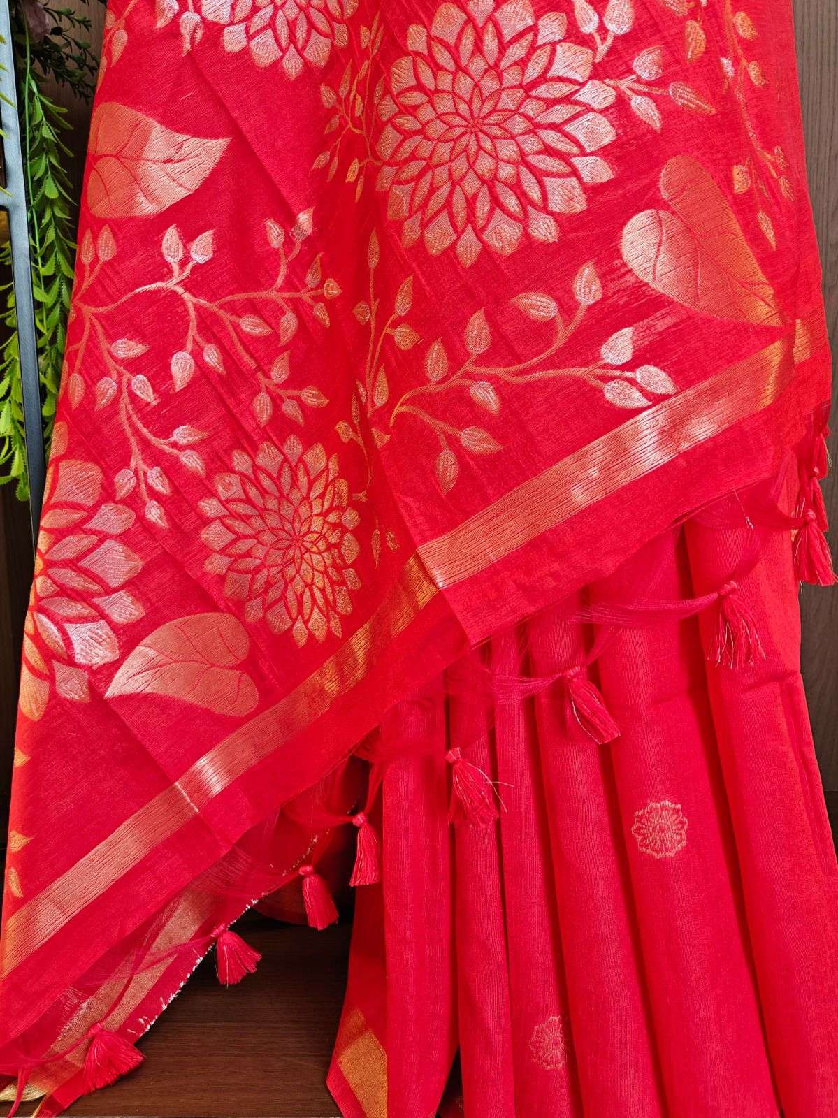 PREMIUM SOFT KHADI RAW SILK FLORAL ZARI WEAVING SAREE 