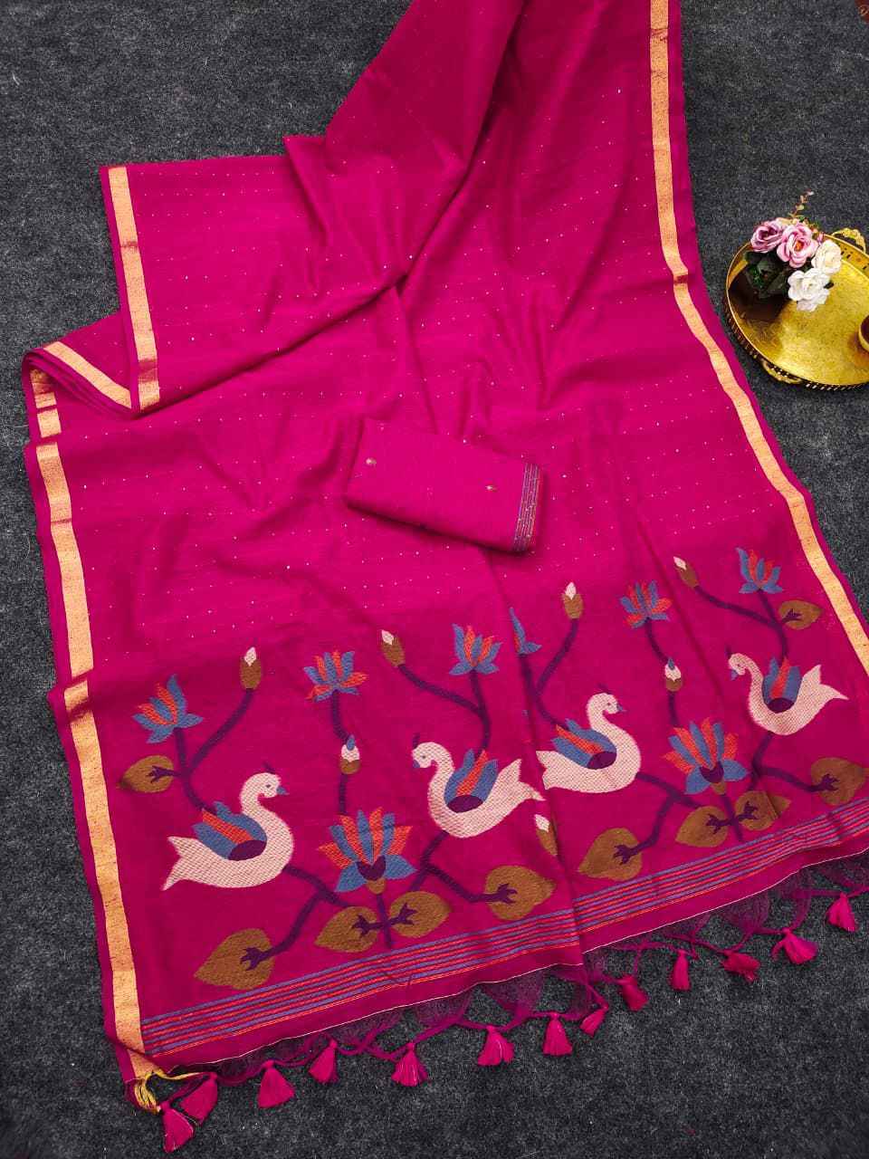 PREMIUM SOFT LINEN SILK MEENA WEAVING JAMDANI SAREE 