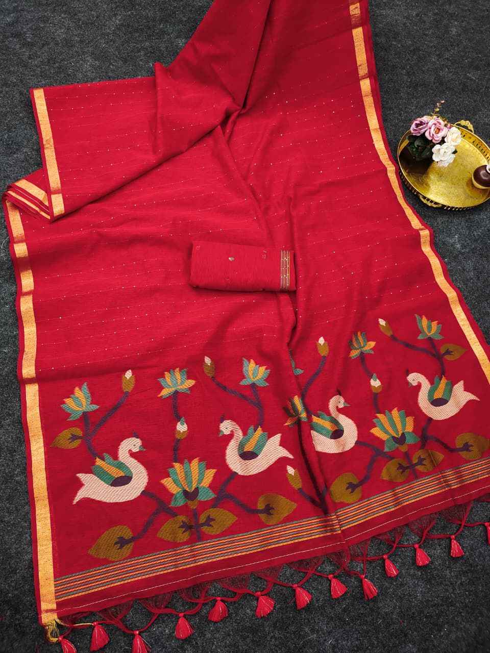PREMIUM SOFT LINEN SILK MEENA WEAVING JAMDANI SAREE 