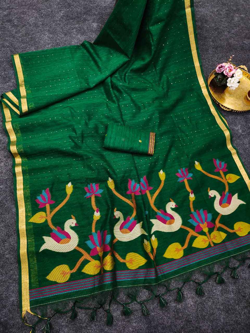 PREMIUM SOFT LINEN SILK MEENA WEAVING JAMDANI SAREE 