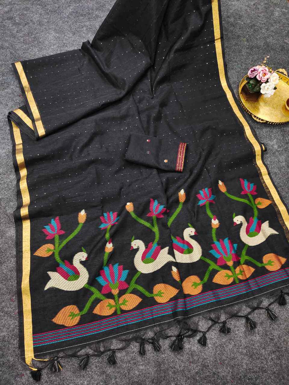 PREMIUM SOFT LINEN SILK MEENA WEAVING JAMDANI SAREE 