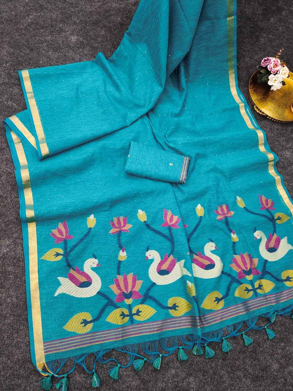 PREMIUM SOFT LINEN SILK MEENA WEAVING JAMDANI SAREE 