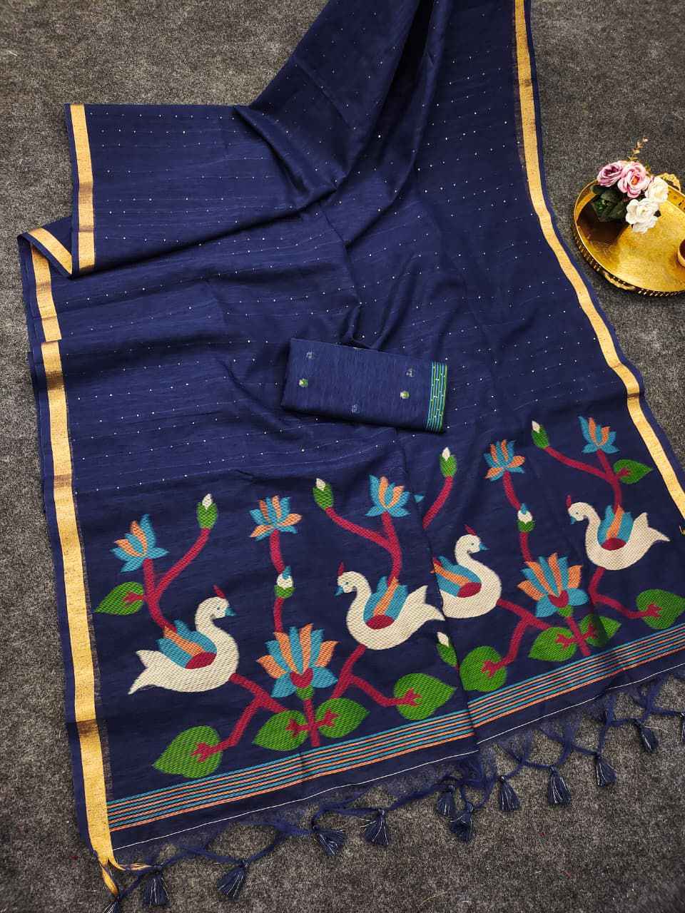 PREMIUM SOFT LINEN SILK MEENA WEAVING JAMDANI SAREE 