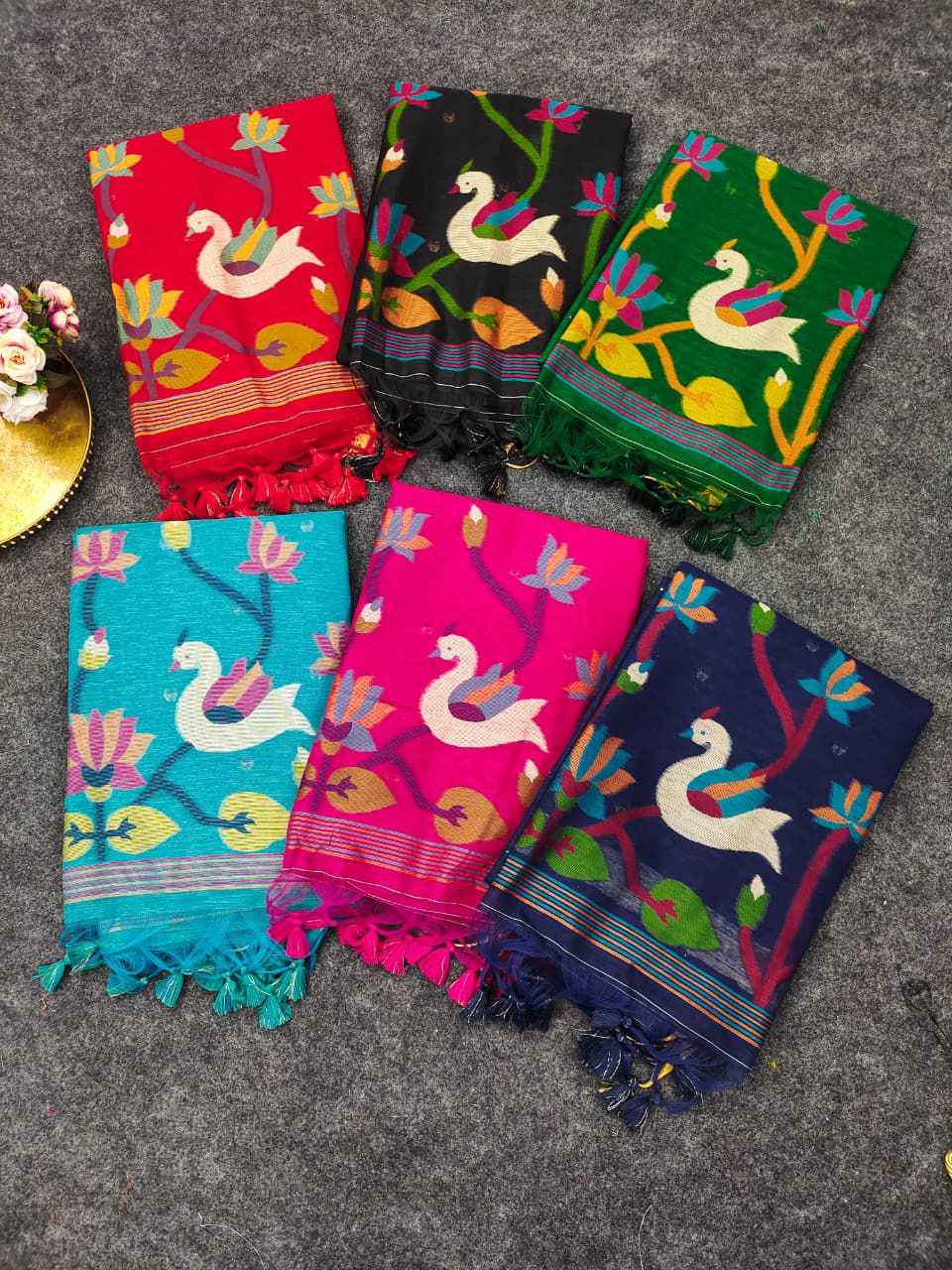 PREMIUM SOFT LINEN SILK MEENA WEAVING JAMDANI SAREE 