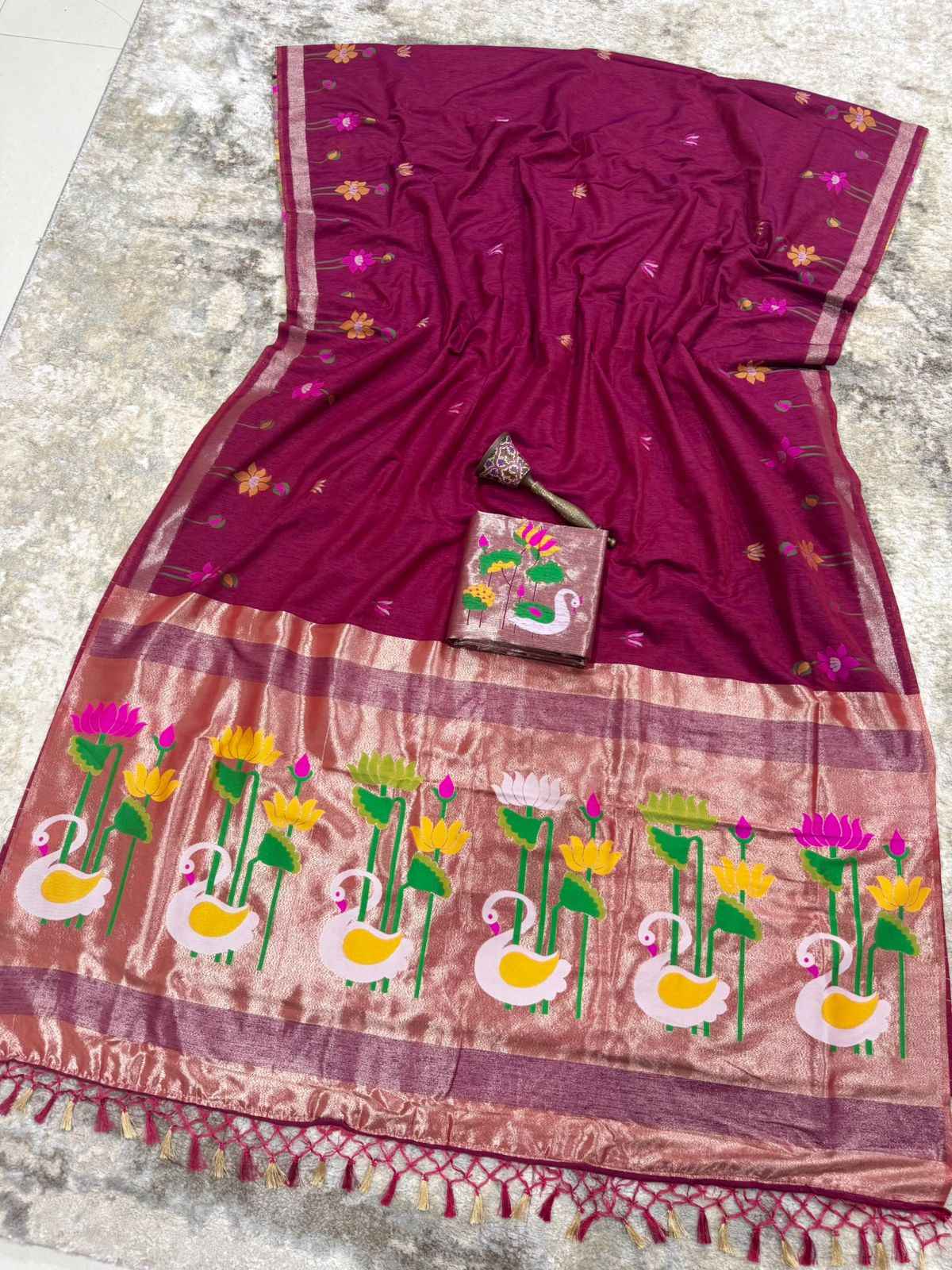 PREMIUM SOFT PURE LINEN SILK ZARI WEAVING SAREE 1