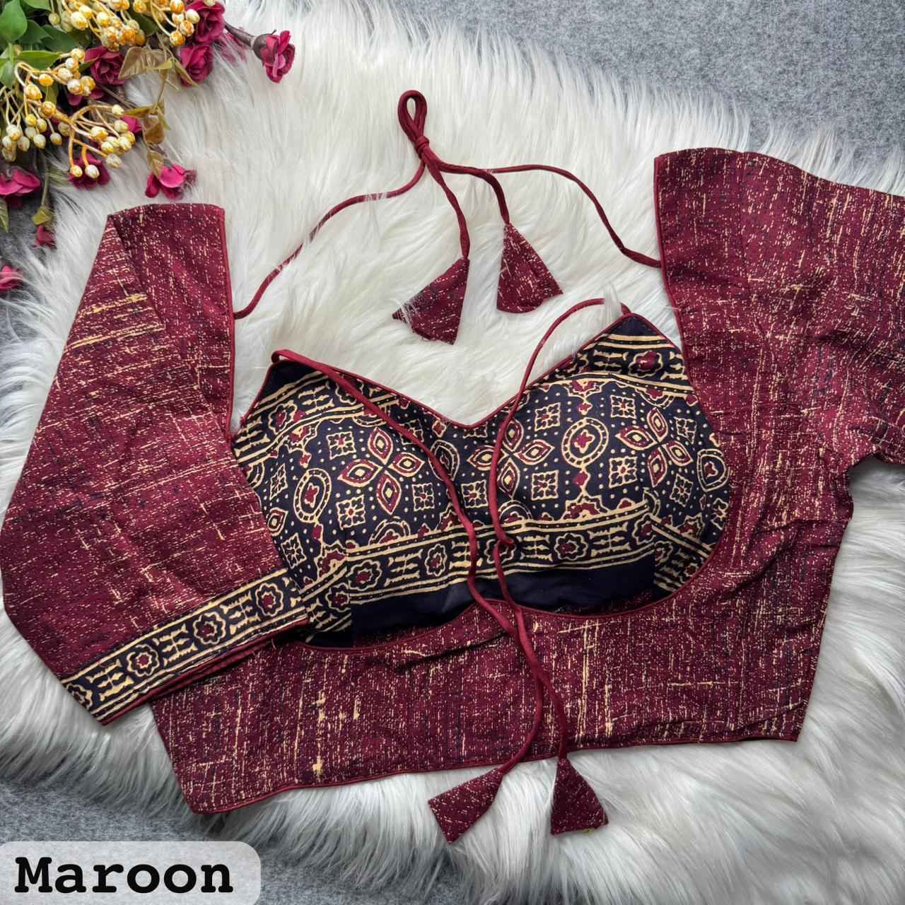 PURE AJRAKH COTTON PRINTED MASABA NECK BLOUSE