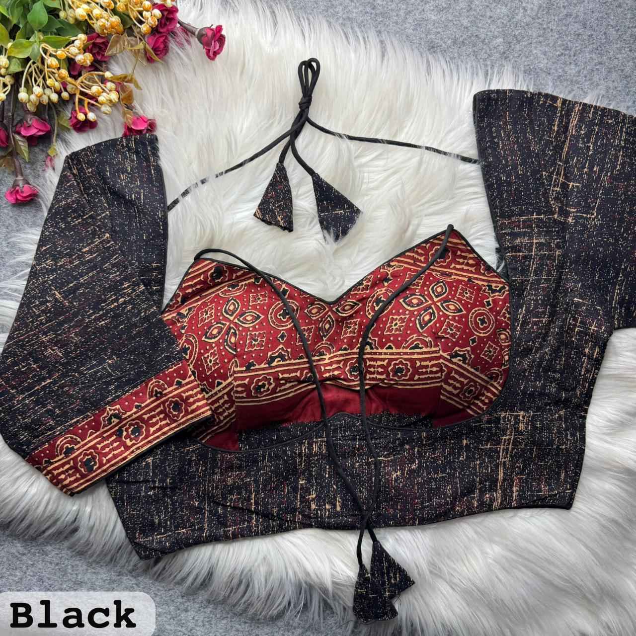 PURE AJRAKH COTTON PRINTED MASABA NECK BLOUSE