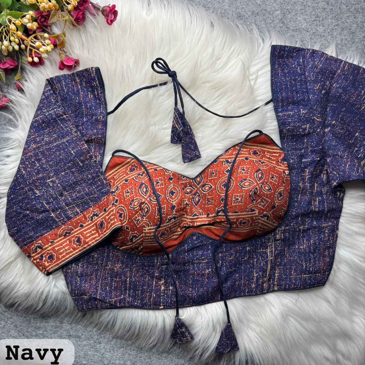 PURE AJRAKH COTTON PRINTED MASABA NECK BLOUSE