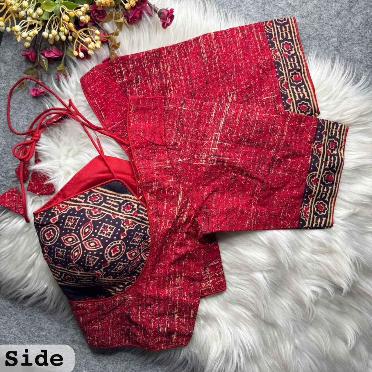 PURE AJRAKH COTTON PRINTED MASABA NECK BLOUSE