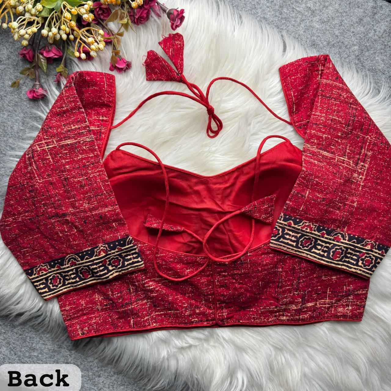 PURE AJRAKH COTTON PRINTED MASABA NECK BLOUSE
