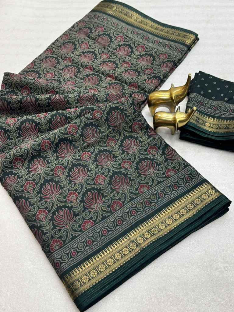 PURE BLACK MUL COTTON IKKAT PRINT SAREE 
