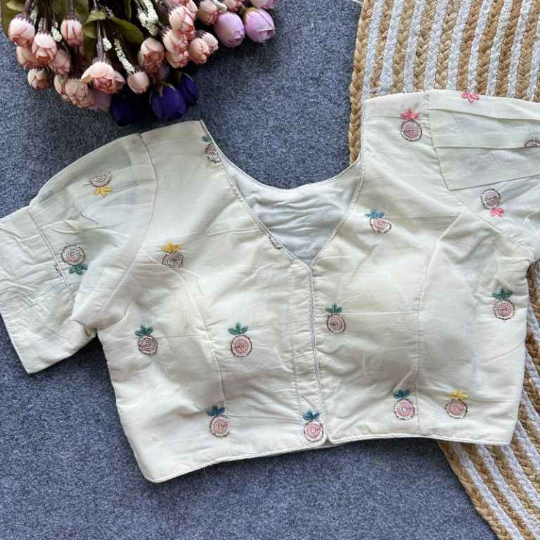 PURE CAMRIC COTTON THREAD SEQUENCE EMBROIDERY WORK READYMADE BLOUSE 