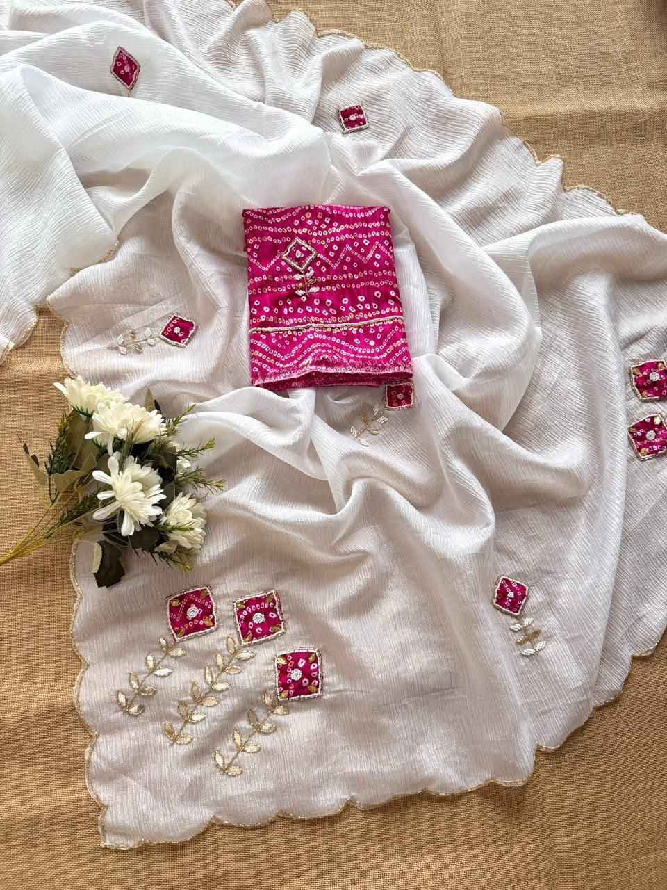 PURE CRUSH GEORGETTE CHIFFON HANDWORK SAREE 