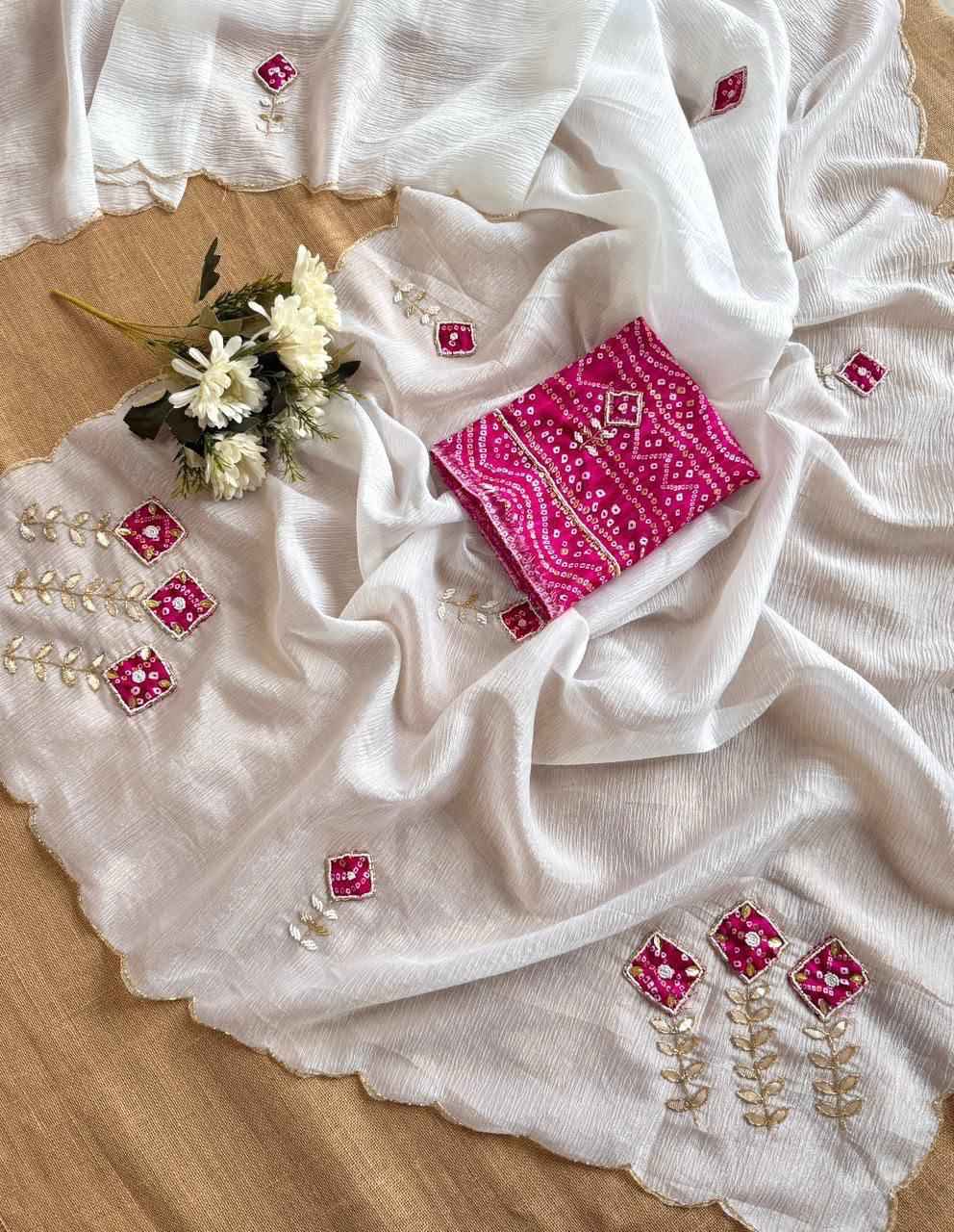 PURE CRUSH GEORGETTE CHIFFON HANDWORK SAREE 