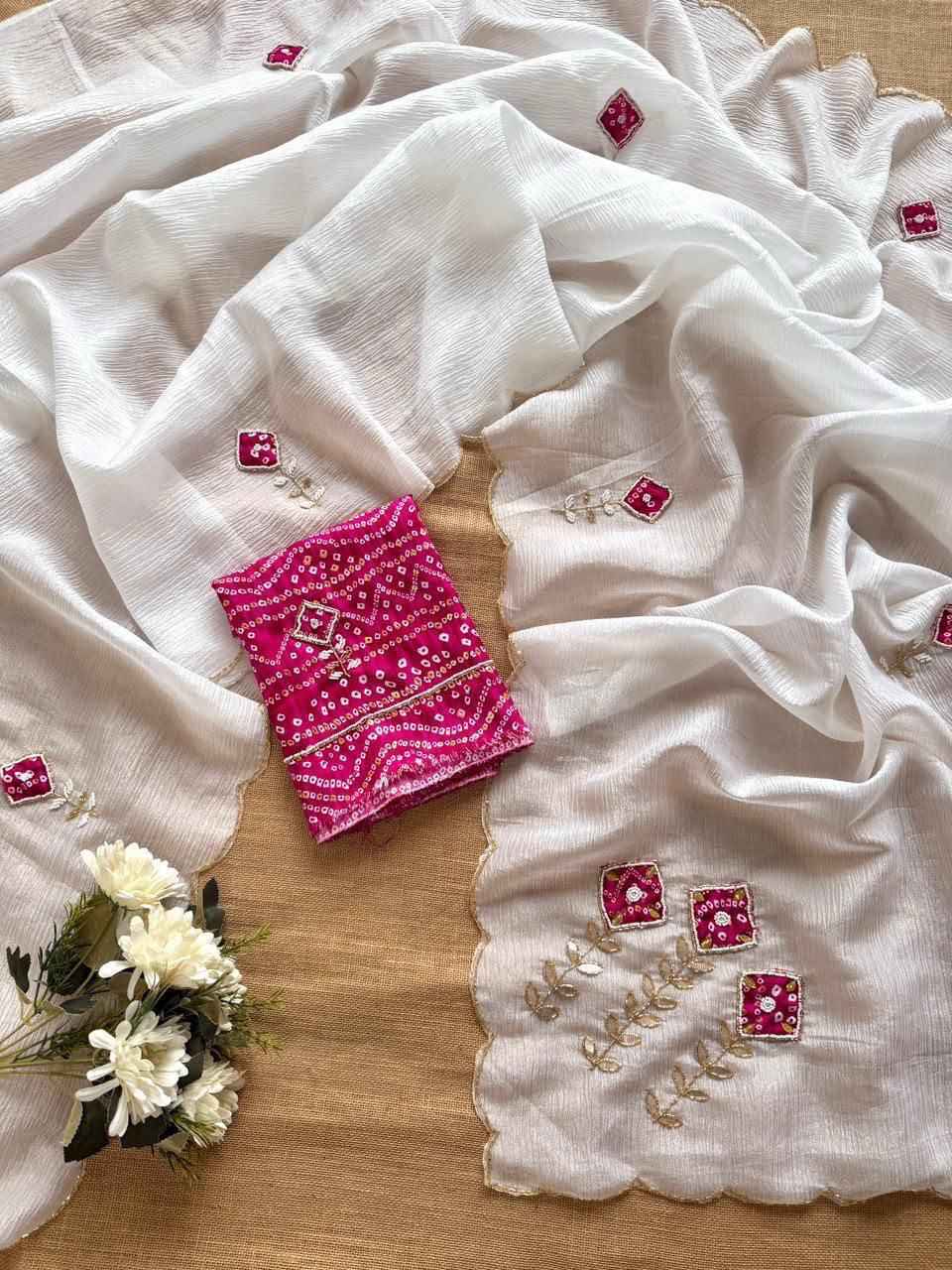 PURE CRUSH GEORGETTE CHIFFON HANDWORK SAREE 