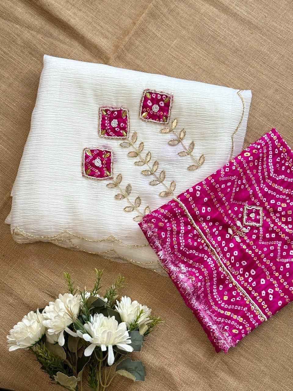PURE CRUSH GEORGETTE CHIFFON HANDWORK SAREE 
