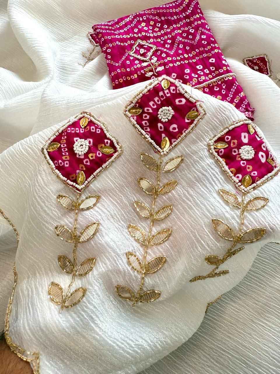 PURE CRUSH GEORGETTE CHIFFON HANDWORK SAREE 
