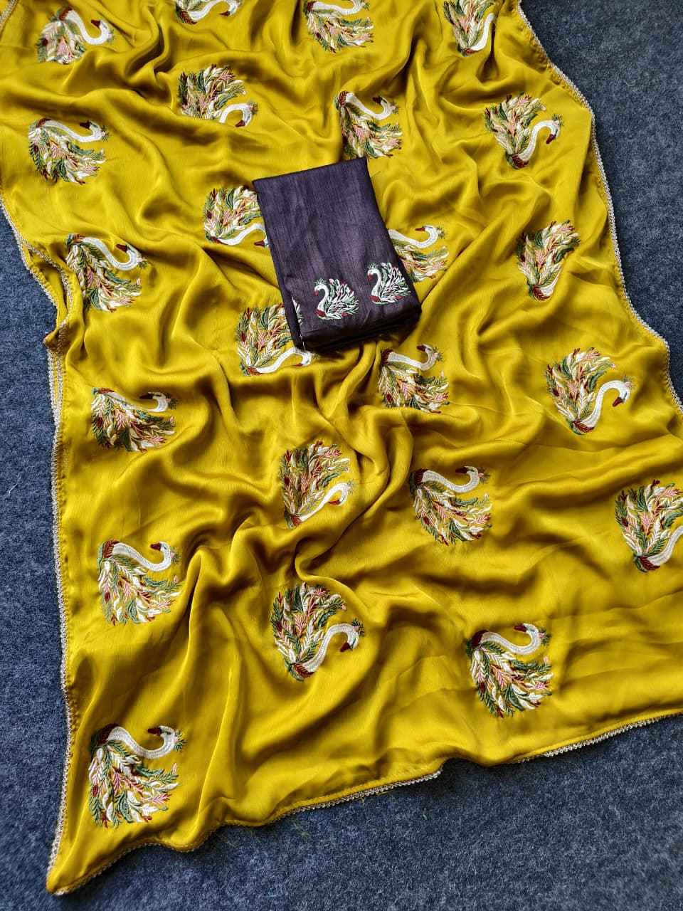 PURE GEORGETTE SAWAN EMBROIDED WORK DESIGNER SAREE