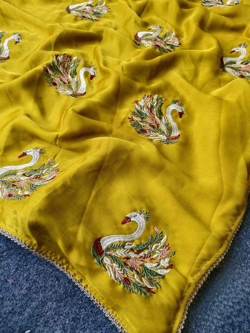 PURE GEORGETTE SAWAN EMBROIDED WORK DESIGNER SAREE