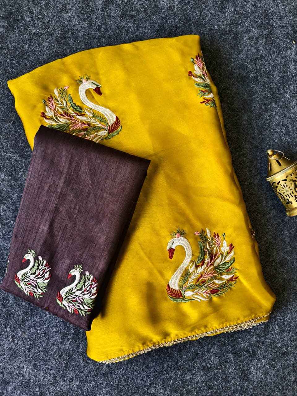 PURE GEORGETTE SAWAN EMBROIDED WORK DESIGNER SAREE