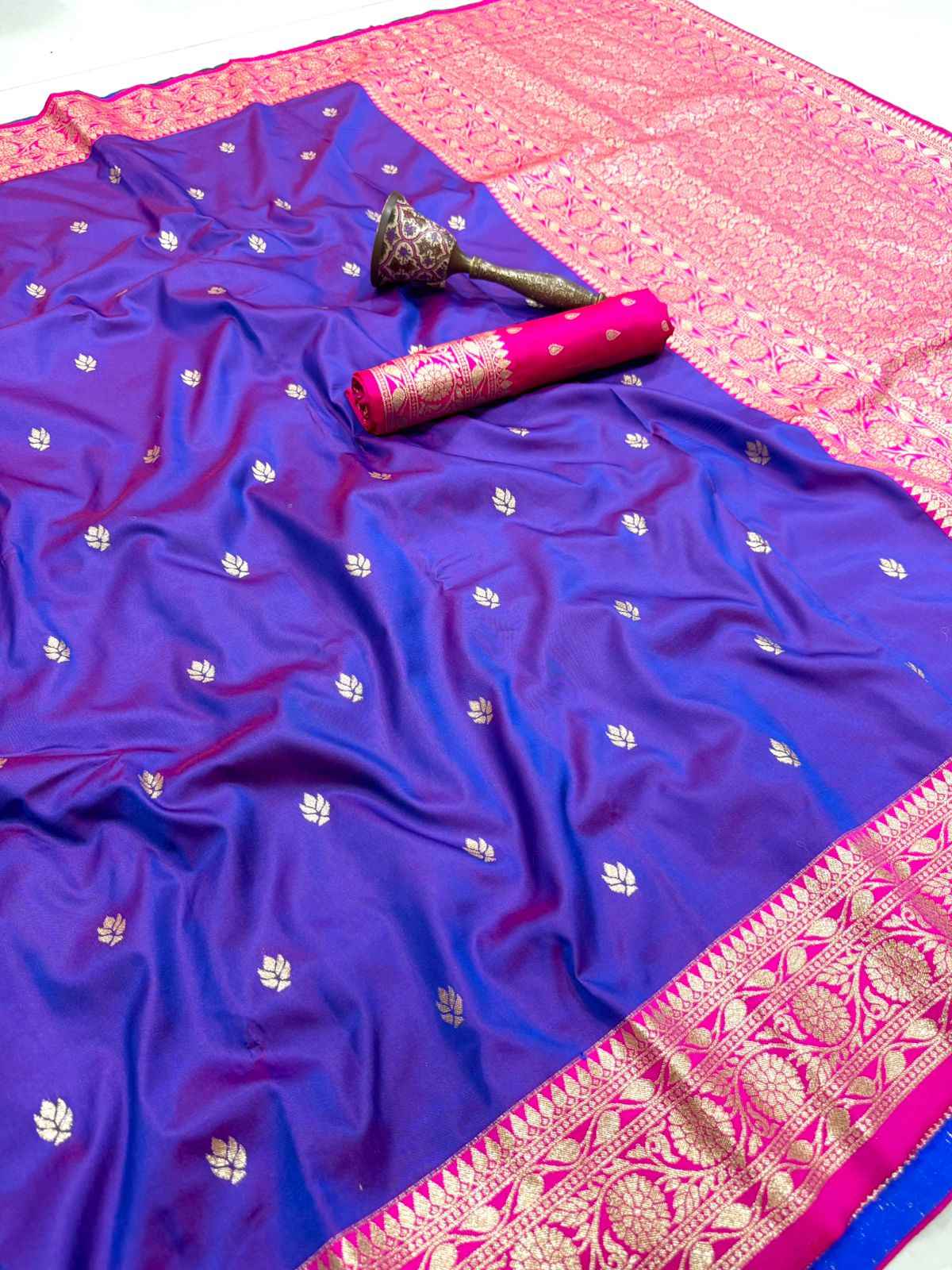 PURE HEAVY BANARASI SILK ROSE GOLD JARI WEAVING SAREE 1