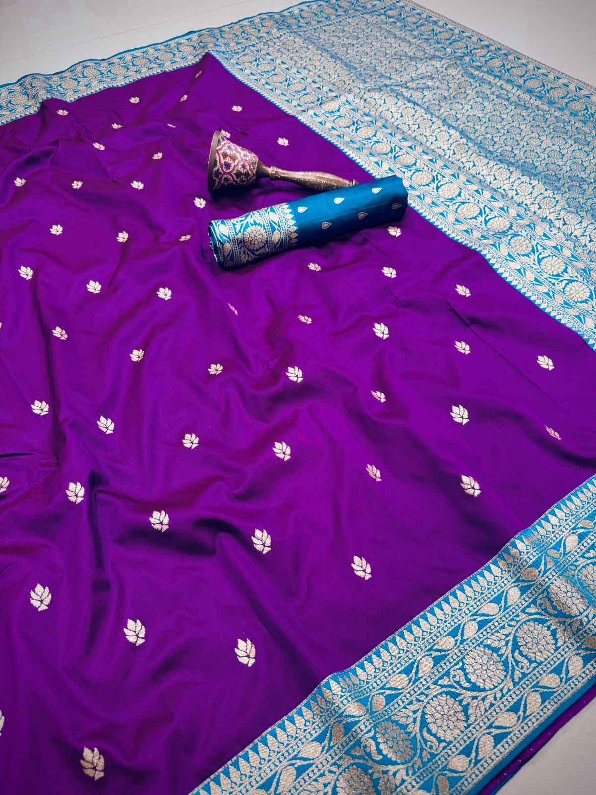 PURE HEAVY BANARASI SILK ROSE GOLD JARI WEAVING SAREE 1