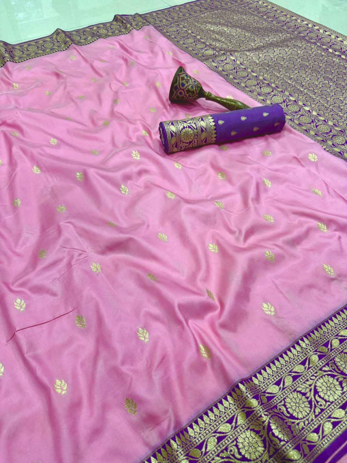PURE HEAVY BANARASI SILK ROSE GOLD JARI WEAVING SAREE 1