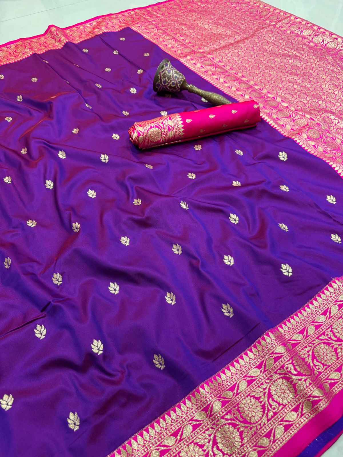 PURE HEAVY BANARASI SILK ROSE GOLD JARI WEAVING SAREE 1