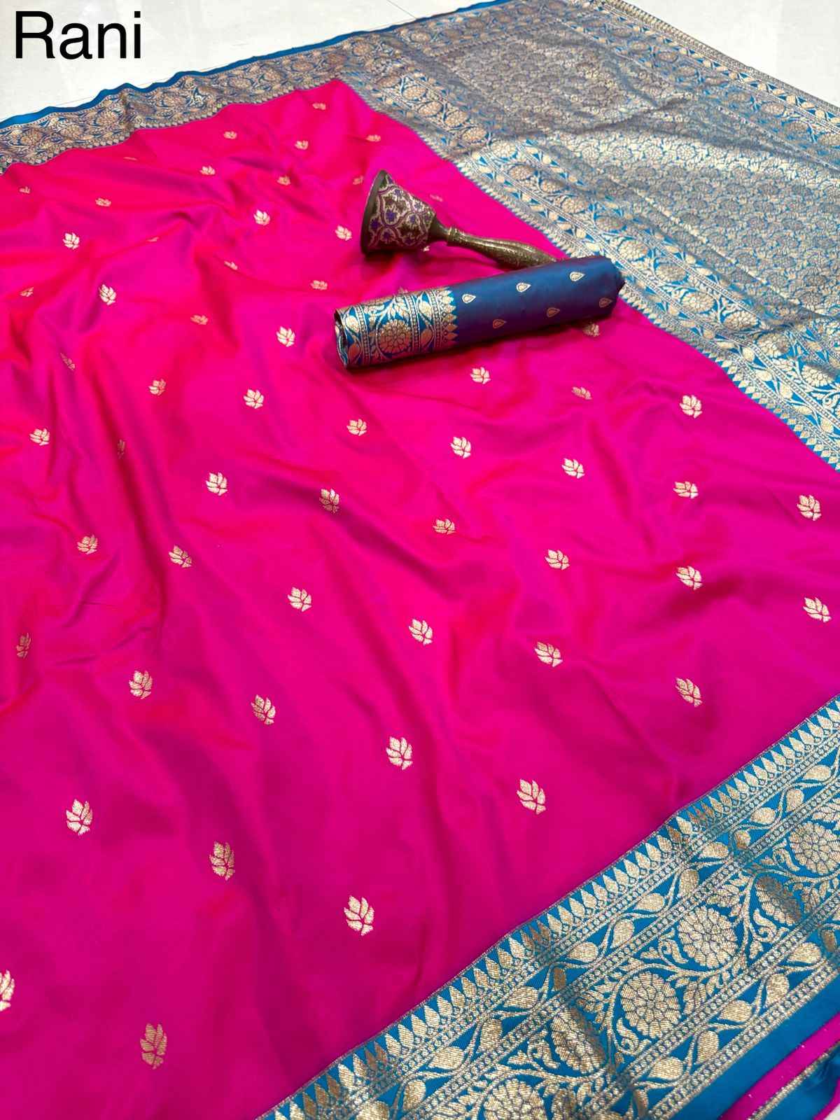 PURE HEAVY BANARASI SILK ROSE GOLD JARI WEAVING SAREE 1