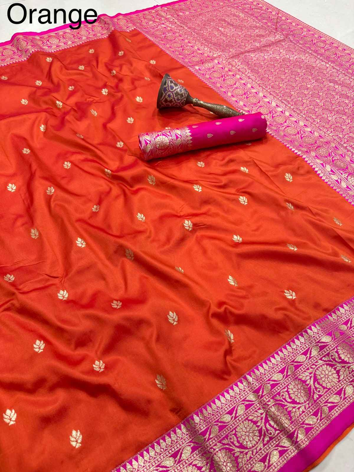 PURE HEAVY BANARASI SILK ROSE GOLD JARI WEAVING SAREE 1