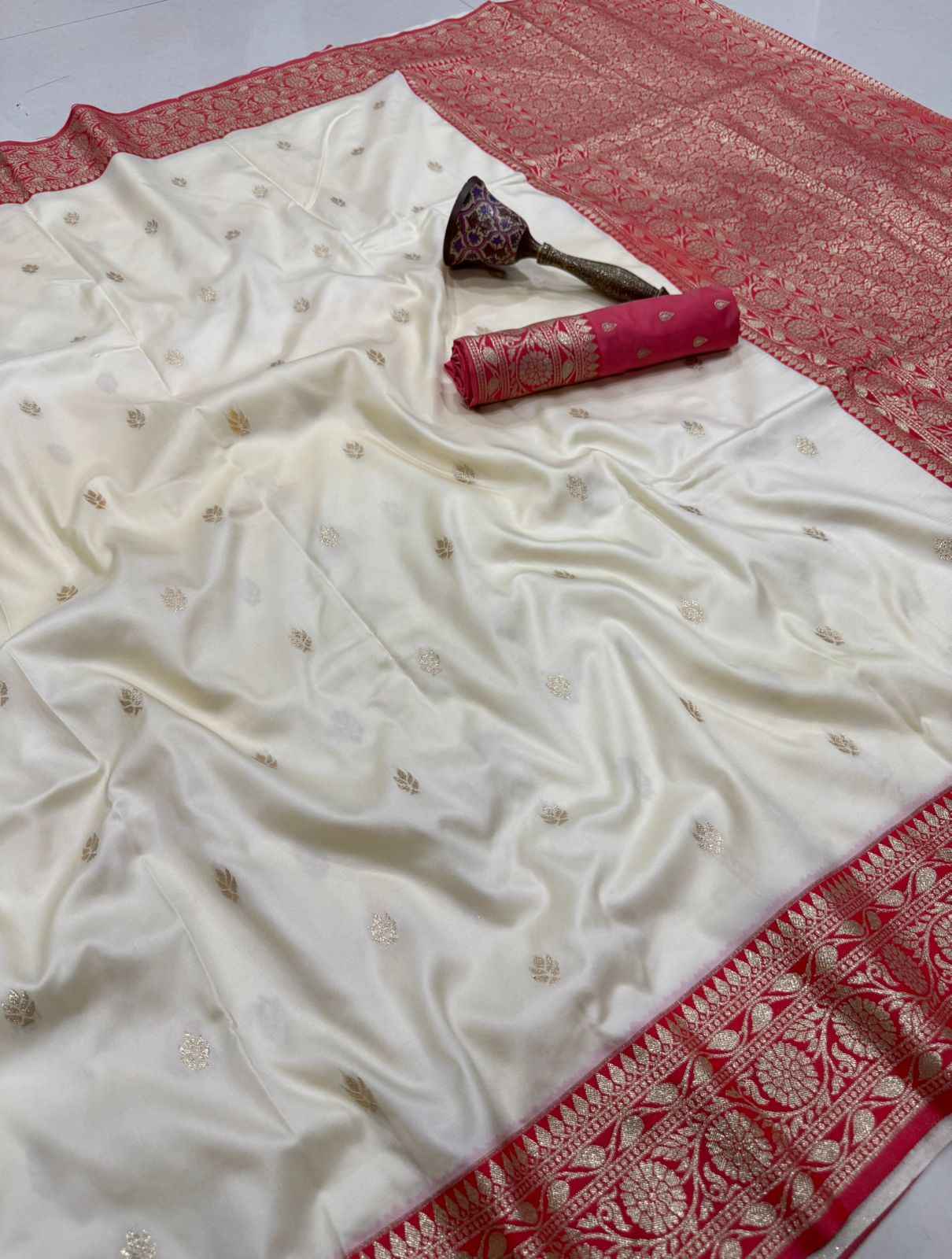 PURE HEAVY BANARASI SILK ROSE GOLD JARI WEAVING SAREE 1