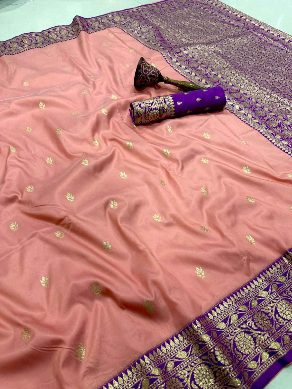 PURE HEAVY BANARASI SILK ROSE GOLD JARI WEAVING SAREE 1