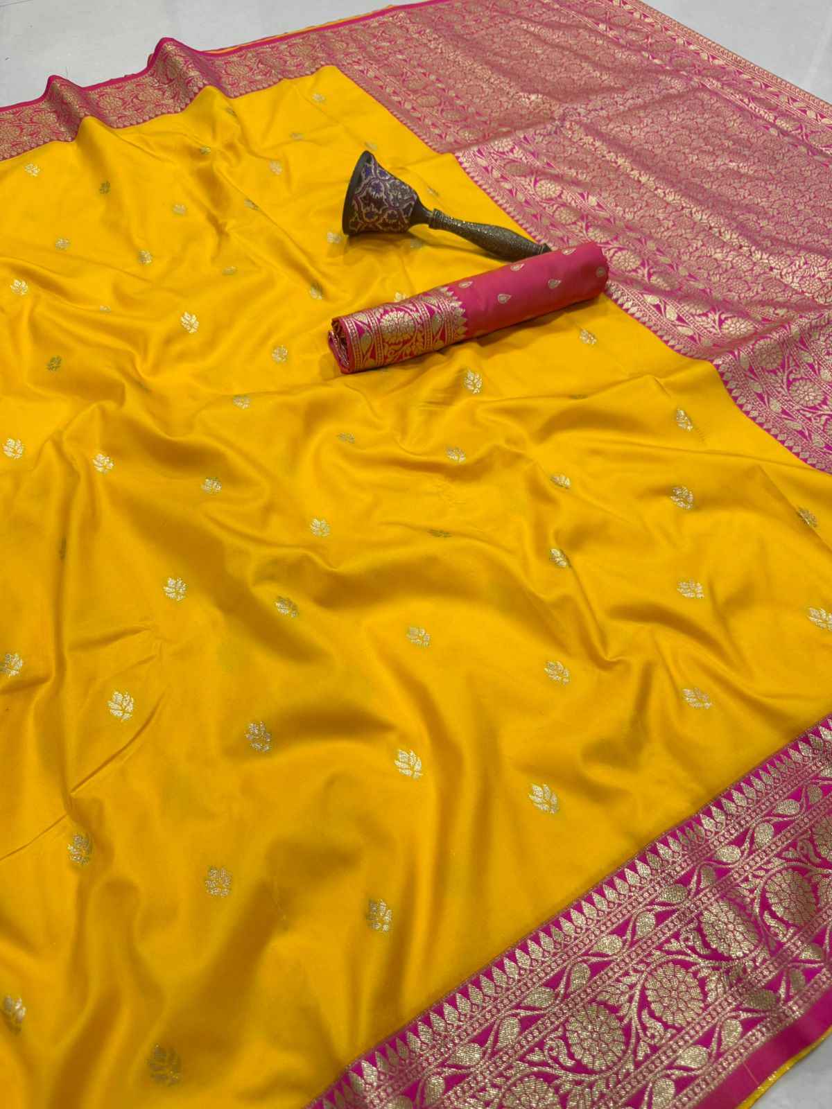 PURE HEAVY BANARASI SILK ROSE GOLD JARI WEAVING SAREE 1
