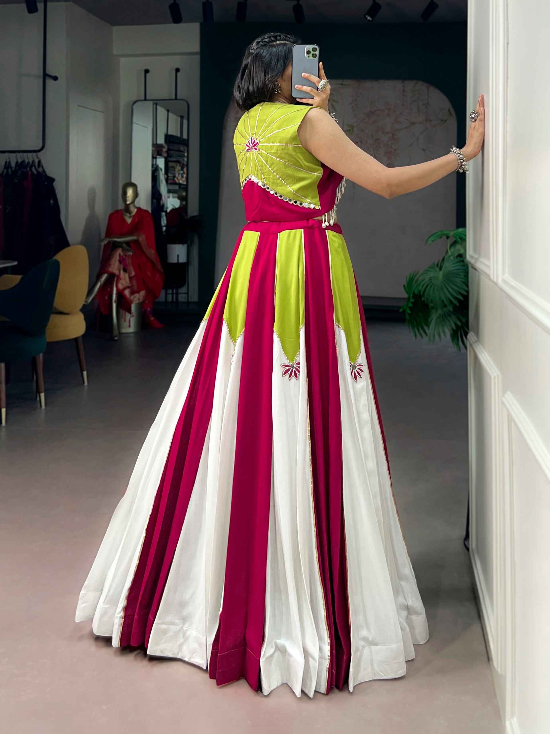 PURE RAYON CONTRAST PANEL DESIGNER NAVRATRI LEHENGA CHOLI