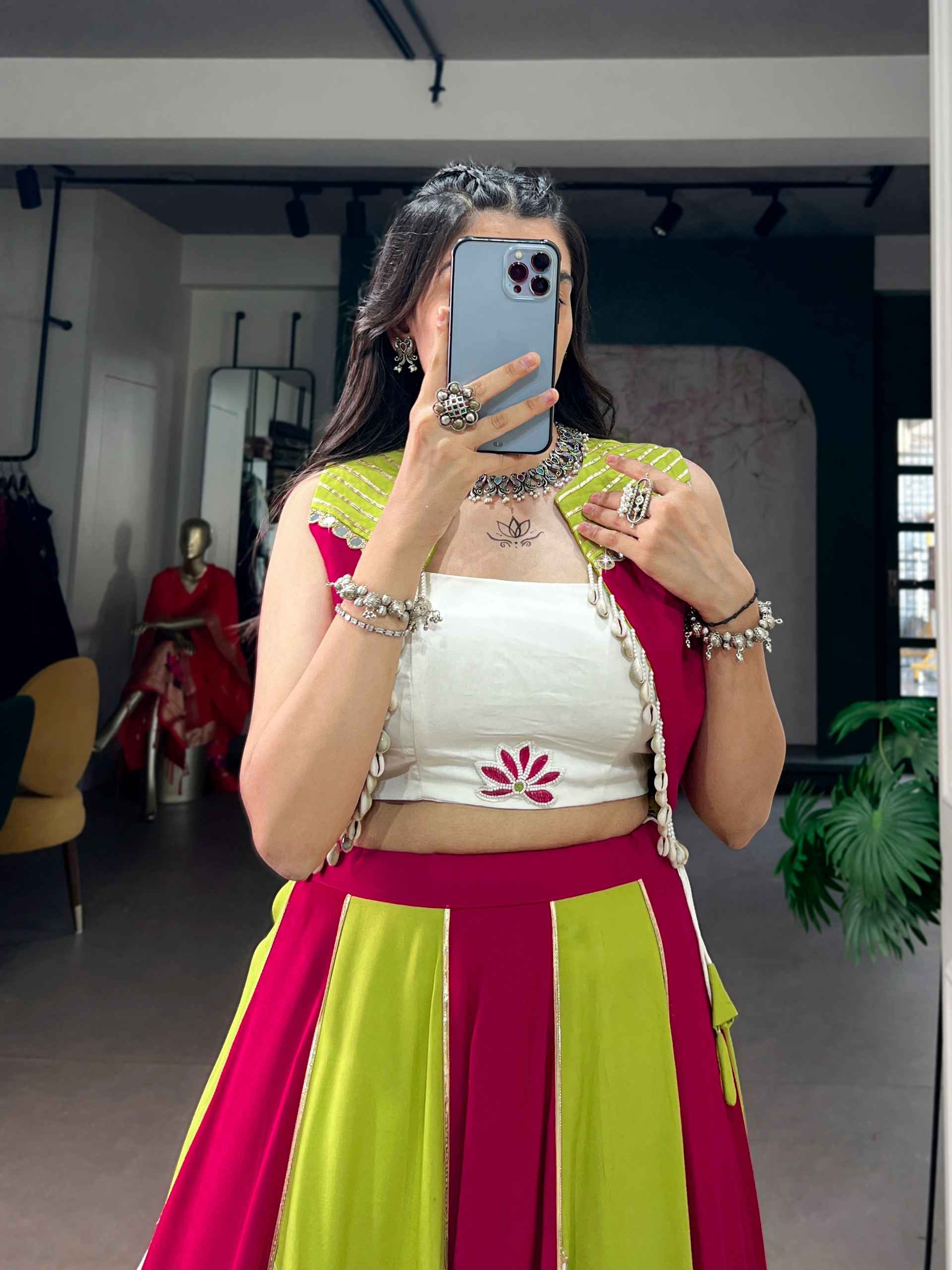 PURE RAYON CONTRAST PANEL DESIGNER NAVRATRI LEHENGA CHOLI