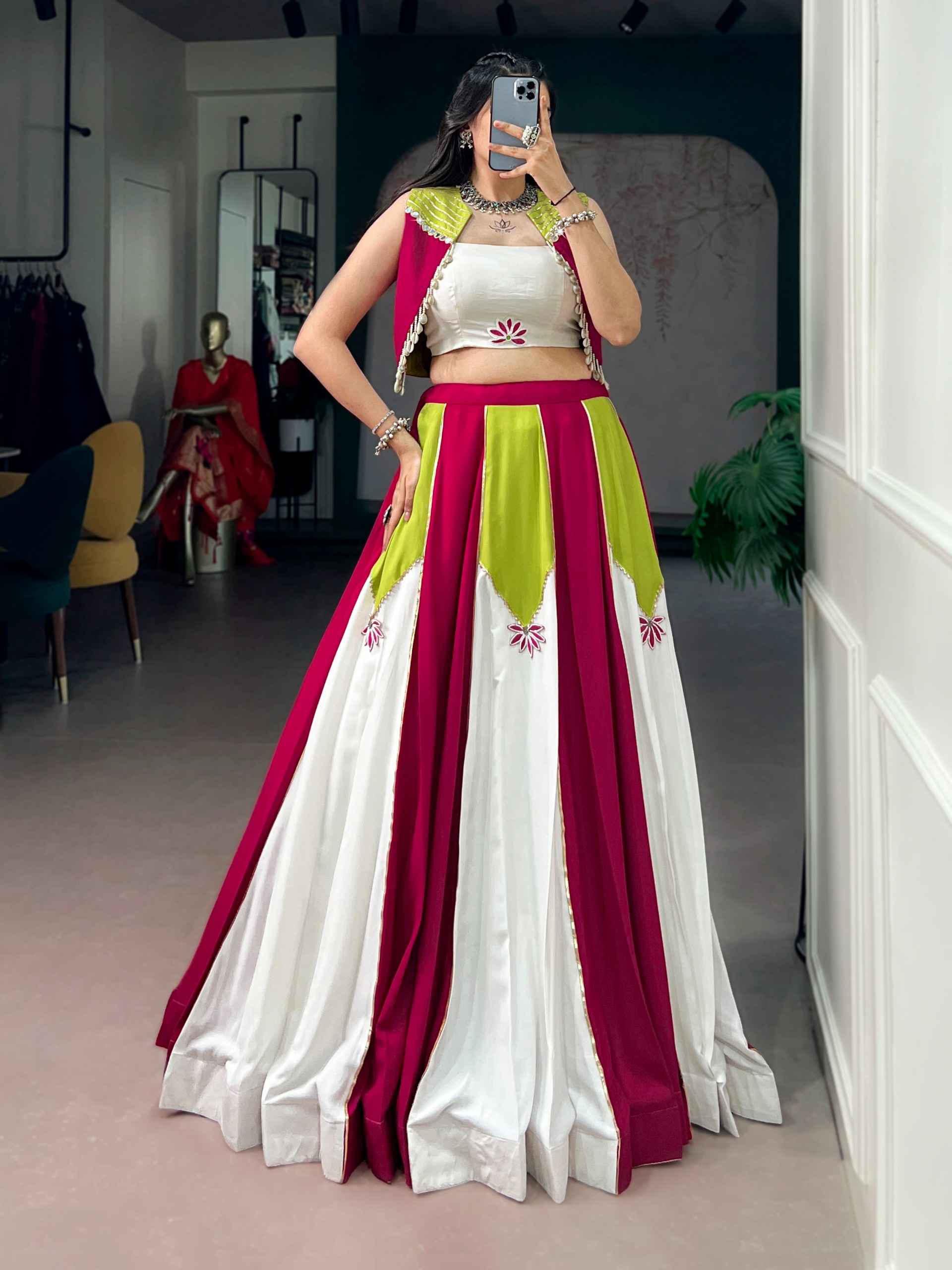 PURE RAYON CONTRAST PANEL DESIGNER NAVRATRI LEHENGA CHOLI