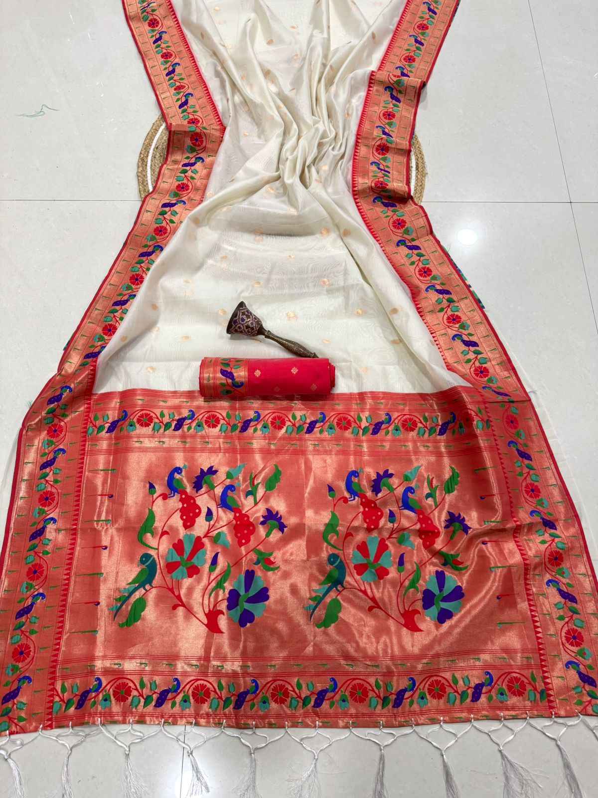  PURE SOFT ORGANZA BAMBOO SILK ZARI WEAVING PAITHANI SAREE 1