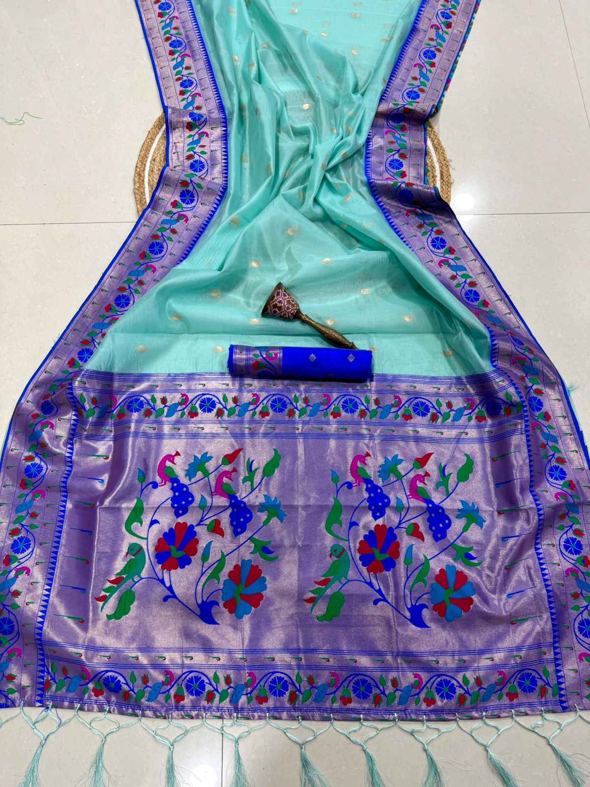  PURE SOFT ORGANZA BAMBOO SILK ZARI WEAVING PAITHANI SAREE 1