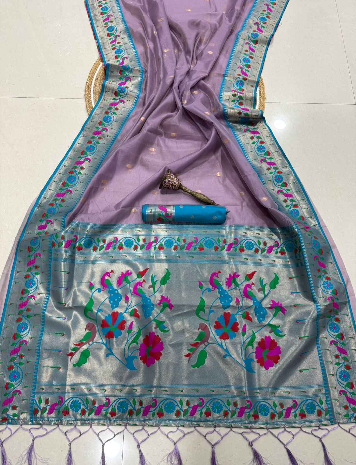  PURE SOFT ORGANZA BAMBOO SILK ZARI WEAVING PAITHANI SAREE 1